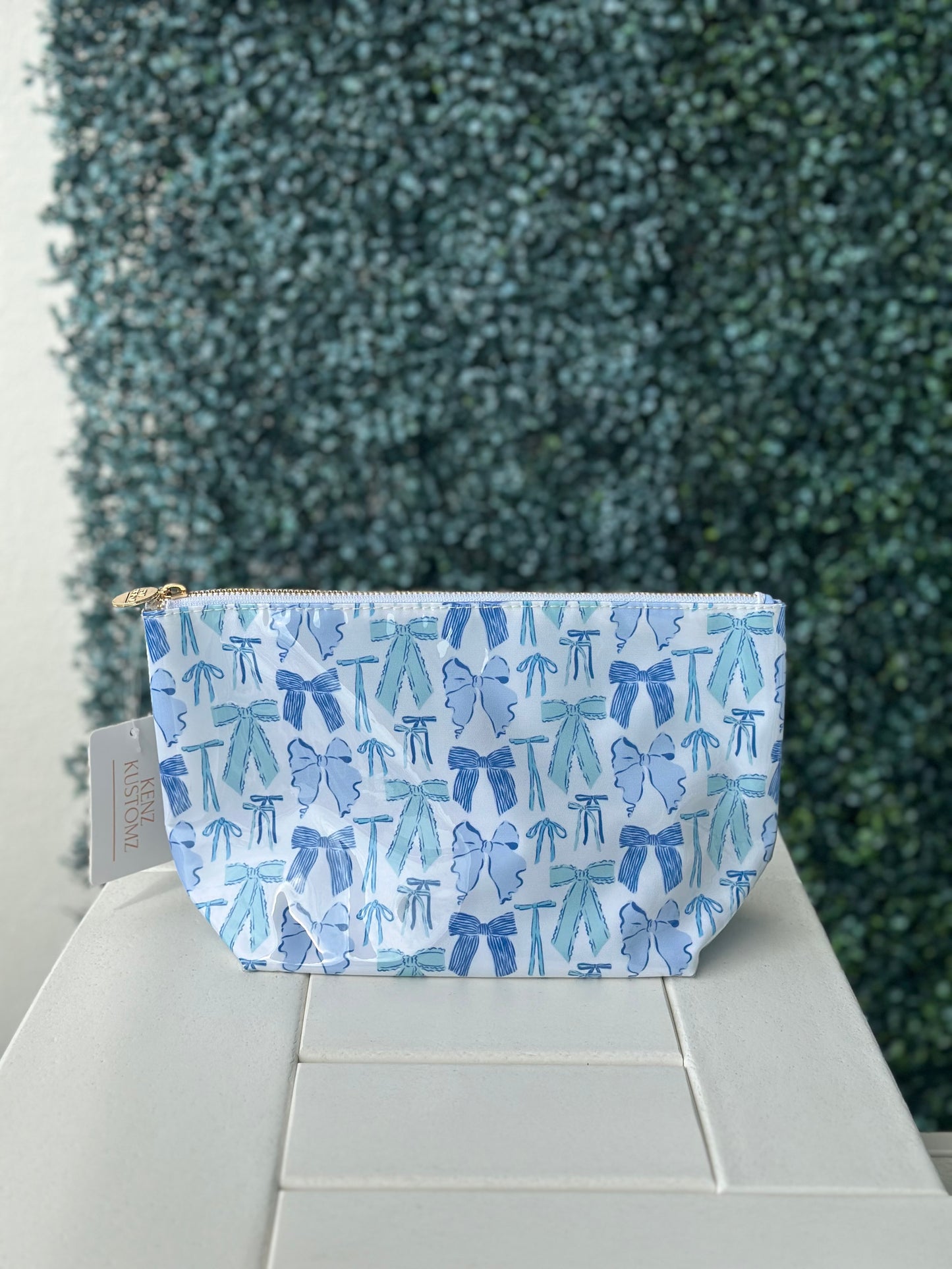 Blue Bow Clear Coat Toiletry Bag - Large