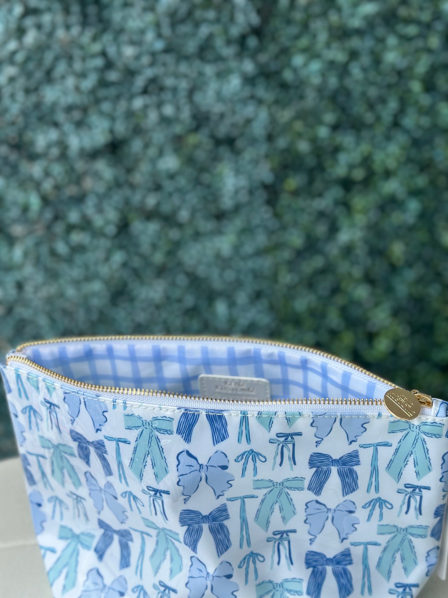 Blue Bow Clear Coat Toiletry Bag - Large