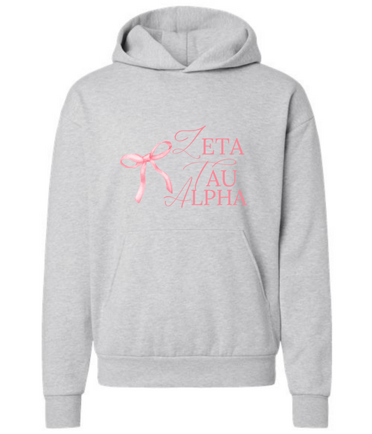 Gray Zeta Tau Alpha Pink Bow Hoodie